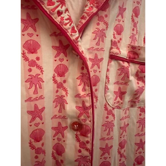 Pink Palm Puff Pajama Top Blush Bay XL Short Sleeve Button Down Embroidery Sleep - Picture 8 of 9